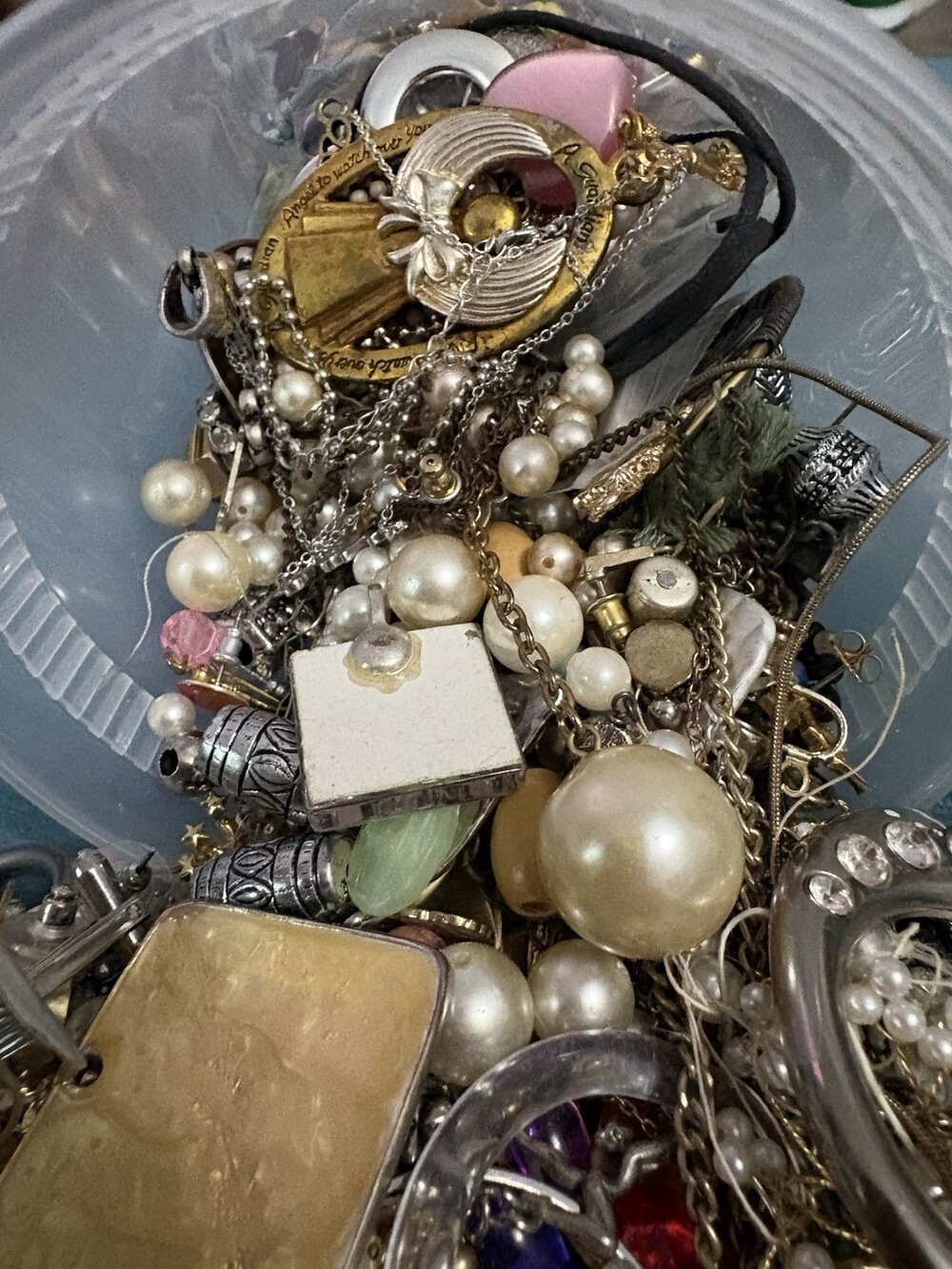 1 pound Mystery containers Full Of Vintage Craft Jewelry pieces
